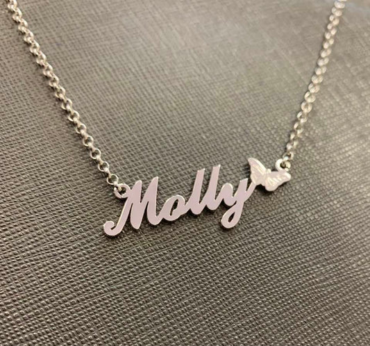Sterling Silver Name Dropper - Medium Script Font with Butterfly