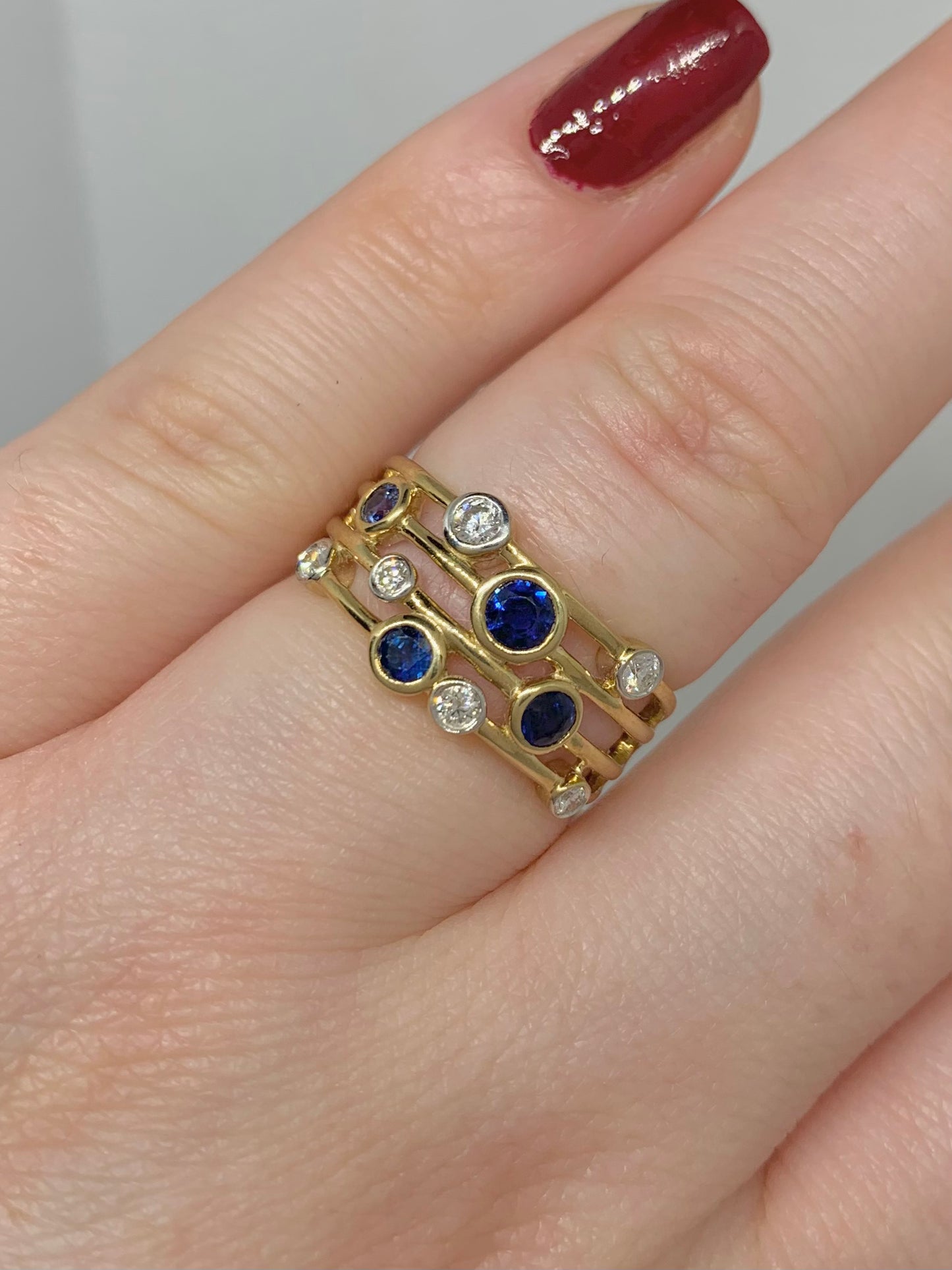 Sapphire and Diamond Bubble Scatter Ring