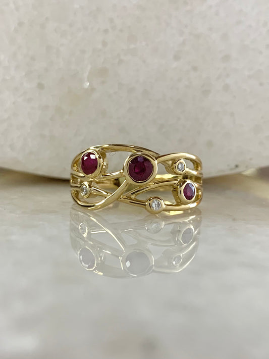Ruby and Diamond Zigzag Crossover Ring