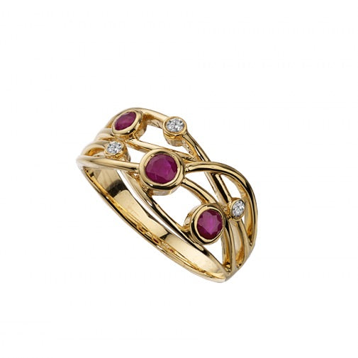 Ruby and Diamond Zigzag Crossover Ring