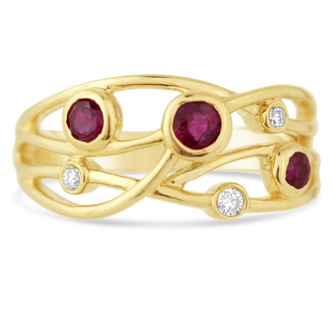 Ruby and Diamond Zigzag Crossover Ring