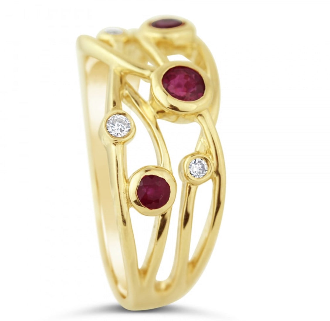 Ruby and Diamond Zigzag Crossover Ring