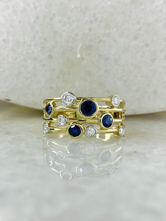 Sapphire and Diamond Bubble Scatter Ring