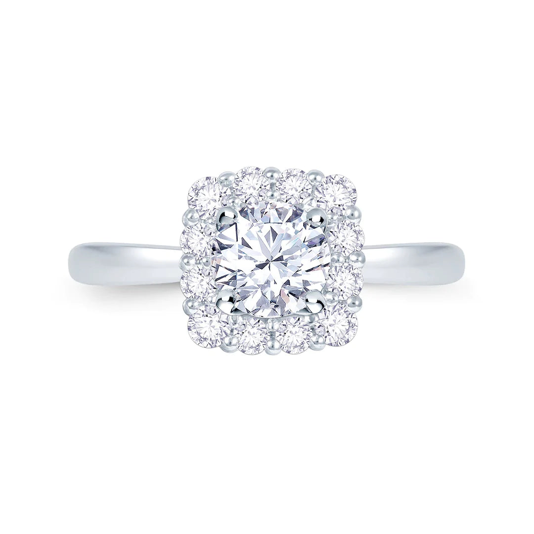 Diamond Round Cut Cushion Halo Ring 0.55ct