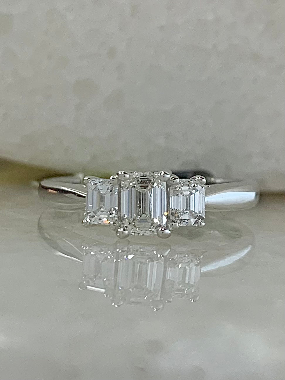 Diamond Emerald Cut Three Stone Ring 0.75ct