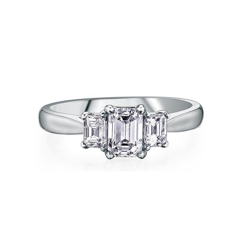 Diamond Emerald Cut Three Stone Ring 0.75ct