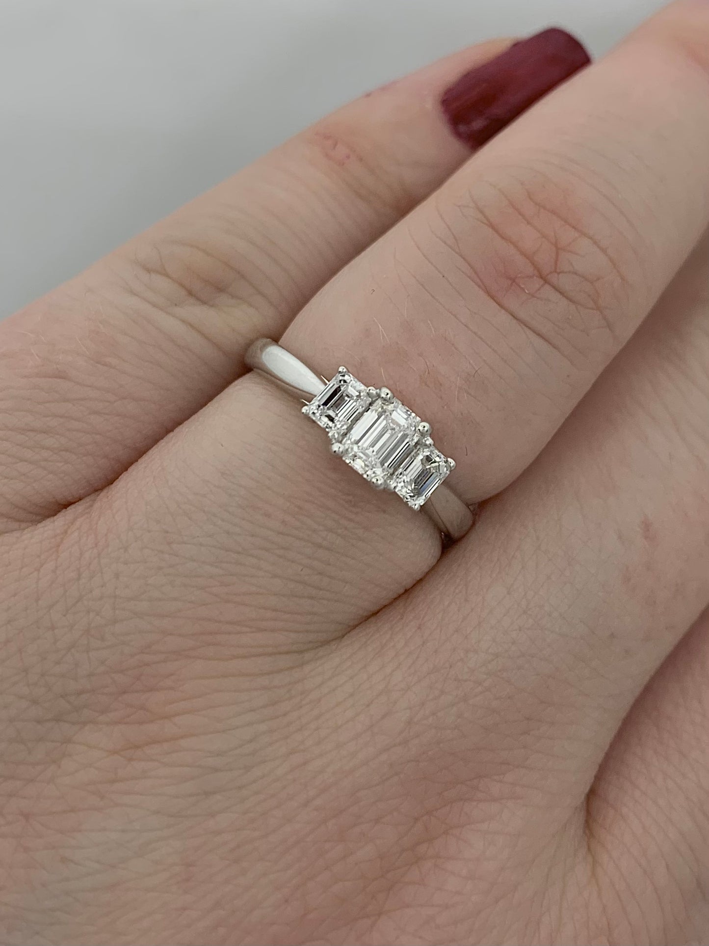 Diamond Emerald Cut Three Stone Ring 0.75ct