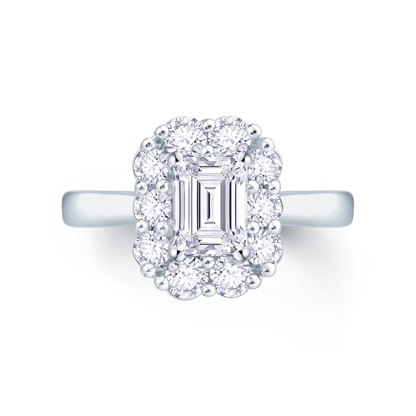 Diamond Emerald Cut Halo Ring 0.93ct