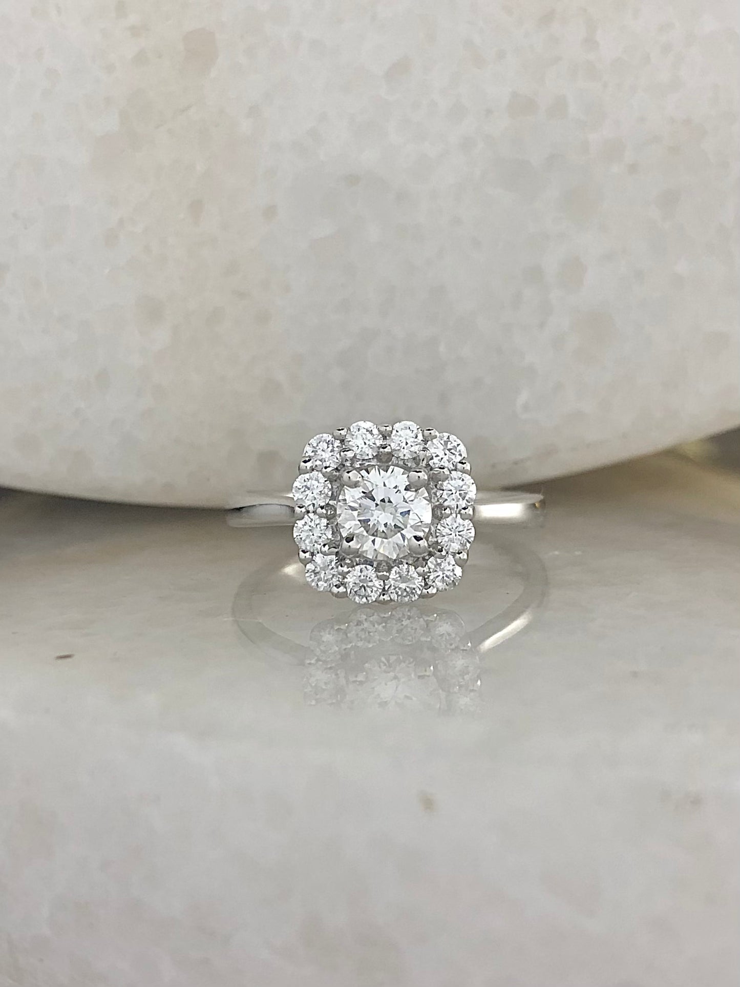 Diamond Round Cushion Halo Ring 0.93ct