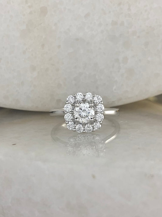 Diamond Round Cushion Halo Ring 0.93ct