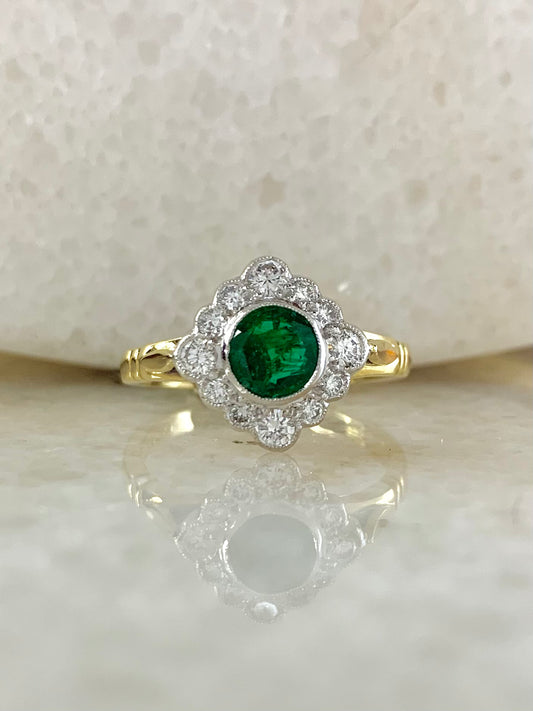 Emerald and Diamond Halo Ring 0.97ct