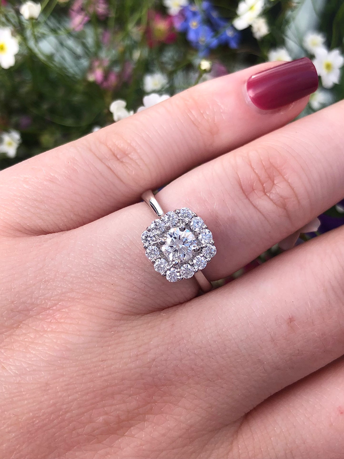 Diamond Round Cushion Halo Ring 0.93ct