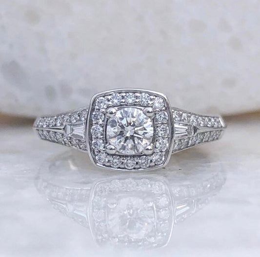 Diamond Round Cut Cushion Halo Ring 0.65ct