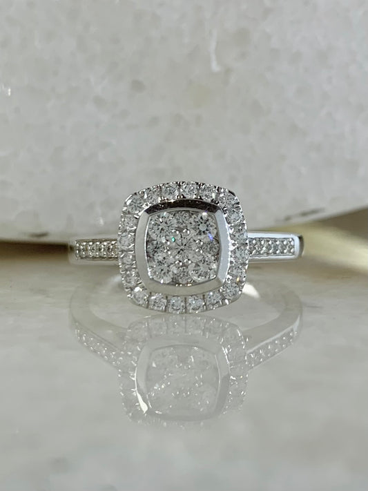 Diamond Cushion Cluster Ring 0.50ct