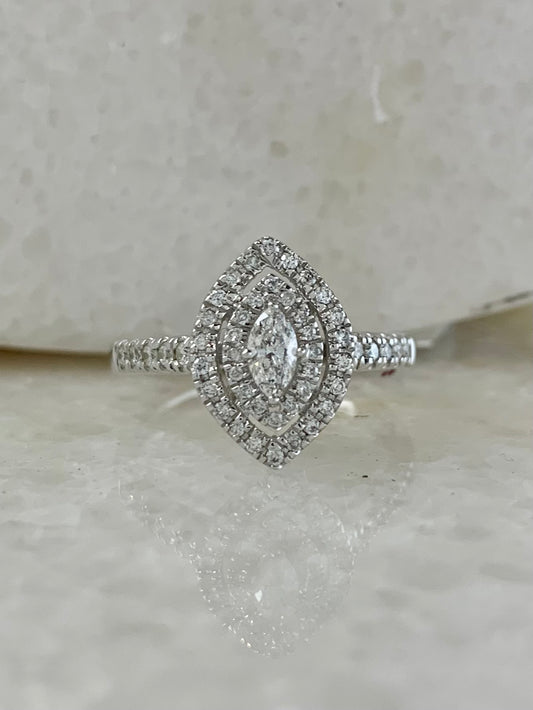 Diamond Marquise Cut Double Halo Ring 0.50ct