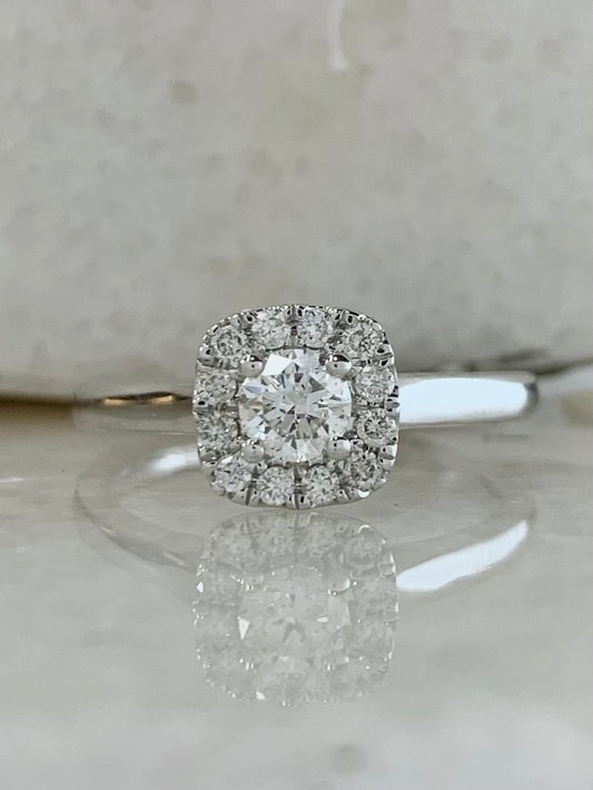 Diamond Round Cut Cushion Halo Ring 0.50ct